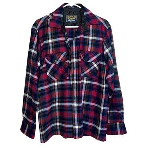 Backpacker Outdoors Men’s Plaid Blue Red and Black Flannel Shacket Med (15-15.5)